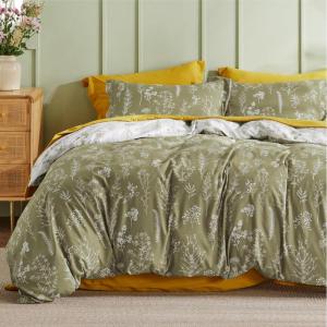 imageBedsure Duvet Cover Queen Size  Reversible Green Queen Duvet Cover Set with Zipper Closure 3 Pieces Floral Patterned Bedding Set with 8 Corner Ties and 2 Pillow Shams05  Olive Green No Comforter