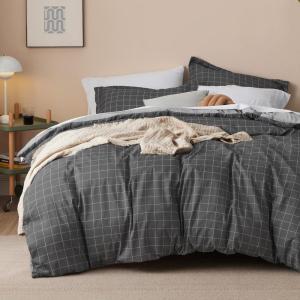 imageBedsure Duvet Cover Queen Size  Reversible Green Queen Duvet Cover Set with Zipper Closure 3 Pieces Floral Patterned Bedding Set with 8 Corner Ties and 2 Pillow Shams04  Dark Grey No Comforter