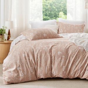 imageBedsure Duvet Cover Queen Size  Reversible Green Queen Duvet Cover Set with Zipper Closure 3 Pieces Floral Patterned Bedding Set with 8 Corner Ties and 2 Pillow Shams08  Dusty Rose No Comforter