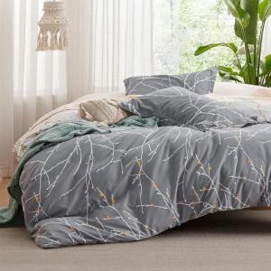 imageBedsure Duvet Cover Queen Size  Reversible Green Queen Duvet Cover Set with Zipper Closure 3 Pieces Floral Patterned Bedding Set with 8 Corner Ties and 2 Pillow Shams03  GreyIvory No Comforter