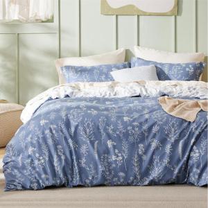imageBedsure Duvet Cover Queen Size  Reversible Green Queen Duvet Cover Set with Zipper Closure 3 Pieces Floral Patterned Bedding Set with 8 Corner Ties and 2 Pillow Shams05  Infinity Blue No Comforter