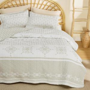 imageBedsure Floral White Quilt Set  Queen Size Reversible Quilt Bedding Set 3 Pieces Lightweight Bedspread Soft Botanical Bed Coverlet with 2 Pillow Shams for All Seasons 90quotx96quot16  Linen Color