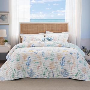 imageBedsure Floral White Quilt Set  Queen Size Reversible Quilt Bedding Set 3 Pieces Lightweight Bedspread Soft Botanical Bed Coverlet with 2 Pillow Shams for All Seasons 90quotx96quot02  Sea World