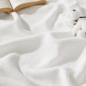 imageBedsure GentleSoft 100 Cotton Blanket Queen Size for Bed  Breathable and Lightweight Soft Cozy Textured Herringbone Woven Blanket for Summer Linen Beige 90x90 inches02  White