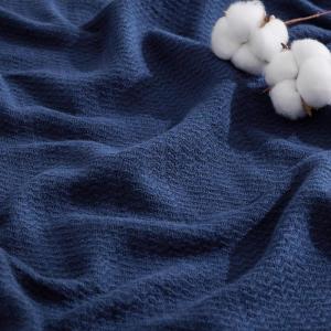 imageBedsure GentleSoft 100 Cotton Blanket Queen Size for Bed  Breathable and Lightweight Soft Cozy Textured Herringbone Woven Blanket for Summer Linen Beige 90x90 inches05  Navy Blue