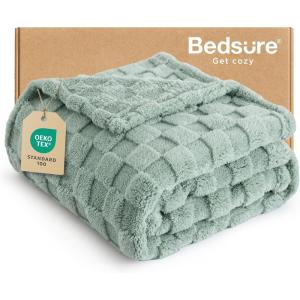 imageBedsure GentleSoft Sage Green Throw Blanket for Couch  Checkered Fleece Blankets Gifts for Women Men Girls Cute Soft Cozy Throw for Bedroom Home Decor Gifts 50x60 InchesSage Green