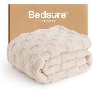 imageBedsure GentleSoft Sage Green Throw Blanket for Couch  Checkered Fleece Blankets Gifts for Women Men Girls Cute Soft Cozy Throw for Bedroom Home Decor Gifts 50x60 InchesLight Beige