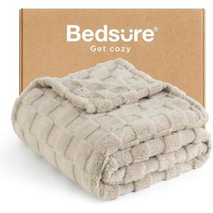 imageBedsure GentleSoft Sage Green Throw Blanket for Couch  Checkered Fleece Blankets Gifts for Women Men Girls Cute Soft Cozy Throw for Bedroom Home Decor Gifts 50x60 InchesLight Brown