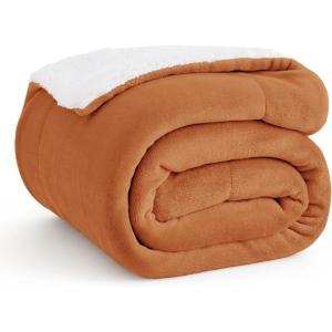 imageBedsure GentleSoft Sherpa Fleece Blankets Queen Size for Bed  Thick and Warm Soft Fuzzy Plush Queen Blanket for Winter Navy 90x90 Inches0  Burnt Orange
