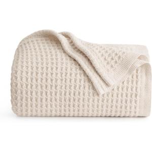 imageBedsure Gentlesoft 100 Cotton Blanket Queen Size for Bed  Breathable and Soft Waffle Weave Blanket for Summer Thick Cozy Fall Blankets for Women Gift White 90x90 Inches00  Khaki a Little Bit Yellow