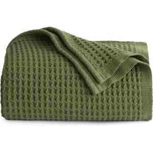 imageBedsure Gentlesoft 100 Cotton Blanket Queen Size for Bed  Breathable and Soft Waffle Weave Blanket for Summer Thick Cozy Fall Blankets for Women Gift White 90x90 Inches03  Olive Green