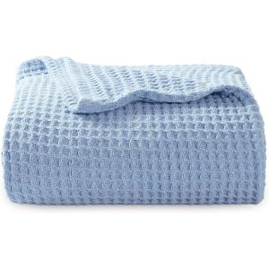 imageBedsure Gentlesoft 100 Cotton Blanket Queen Size for Bed  Breathable and Soft Waffle Weave Blanket for Summer Thick Cozy Fall Blankets for Women Gift White 90x90 Inches05  Sky Blue
