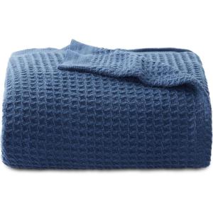 imageBedsure Gentlesoft 100 Cotton Blanket Queen Size for Bed  Breathable and Soft Waffle Weave Blanket for Summer Thick Cozy Fall Blankets for Women Gift White 90x90 Inches05  Navy