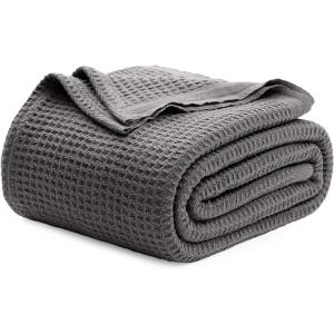 imageBedsure Gentlesoft 100 Cotton Blanket Queen Size for Bed  Breathable and Soft Waffle Weave Blanket for Summer Thick Cozy Fall Blankets for Women Gift White 90x90 Inches04  Dark Grey