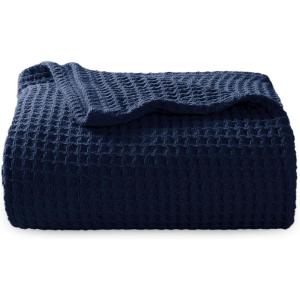 imageBedsure Gentlesoft 100 Cotton Blanket Queen Size for Bed  Breathable and Soft Waffle Weave Blanket for Summer Thick Cozy Fall Blankets for Women Gift White 90x90 Inches05  Pageant Blue
