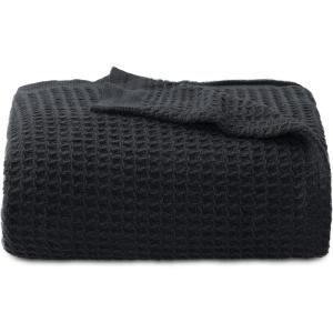 imageBedsure Gentlesoft 100 Cotton Blanket Queen Size for Bed  Breathable and Soft Waffle Weave Blanket for Summer Thick Cozy Fall Blankets for Women Gift White 90x90 Inches04  Black