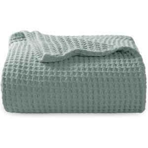 imageBedsure Gentlesoft 100 Cotton Blanket Queen Size for Bed  Breathable and Soft Waffle Weave Blanket for Summer Thick Cozy Fall Blankets for Women Gift White 90x90 Inches03  Sage Green
