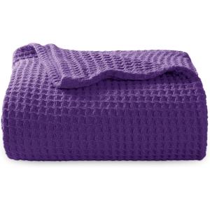imageBedsure Gentlesoft 100 Cotton Blanket Queen Size for Bed  Breathable and Soft Waffle Weave Blanket for Summer Thick Cozy Fall Blankets for Women Gift White 90x90 Inches08  Purple