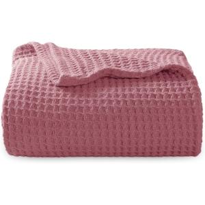 imageBedsure Gentlesoft 100 Cotton Blanket Queen Size for Bed  Breathable and Soft Waffle Weave Blanket for Summer Thick Cozy Fall Blankets for Women Gift White 90x90 Inches08  Dusty Rose