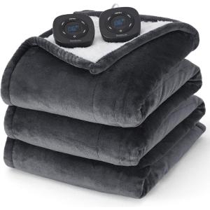 imageBedsure Heated Blanket Throw Blanket  Fast Heating Electric Blanket GentleSoft Flannel Heated Throw with 4 Time Settings 6 Heating Settings Warm Gifts for Grandma 50x60 inches Grey12  Dark Grey