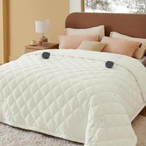 imageBedsure Heated Blanket Throw Blanket  Fast Heating Electric Blanket GentleSoft Flannel Heated Throw with 4 Time Settings 6 Heating Settings Warm Gifts for Grandma 50x60 inches Grey16  Ivory