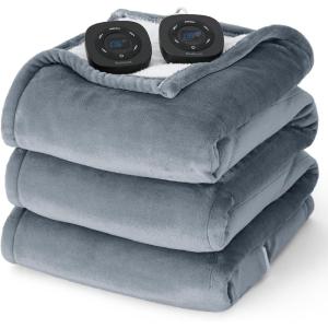 imageBedsure Heated Blanket Throw Blanket  Fast Heating Electric Blanket GentleSoft Flannel Heated Throw with 4 Time Settings 6 Heating Settings Warm Gifts for Grandma 50x60 inches Grey01  Grey