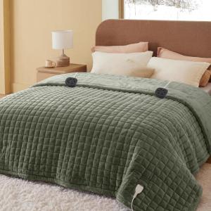 imageBedsure Heated Blanket Throw Blanket  Fast Heating Electric Blanket GentleSoft Flannel Heated Throw with 4 Time Settings 6 Heating Settings Warm Gifts for Grandma 50x60 inches Grey23  Olive Green