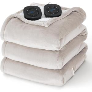 imageBedsure Heated Blanket Throw Blanket  Fast Heating Electric Blanket GentleSoft Flannel Heated Throw with 4 Time Settings 6 Heating Settings Warm Gifts for Grandma 50x60 inches Grey02  Cream