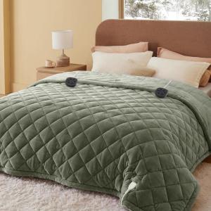 imageBedsure Heated Blanket Throw Blanket  Fast Heating Electric Blanket GentleSoft Flannel Heated Throw with 4 Time Settings 6 Heating Settings Warm Gifts for Grandma 50x60 inches Grey19  Olive Green