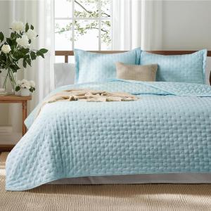imageBedsure King Quilt Set  Ultra Soft Quilt Bedding Set for Green Bedroom Decor Lightweight AllSeason King Size Comforter with 2 Pillow Shams Dark Green Summer Bedspread Coverlet 106x96 Inch02  Sky Blue  Clover