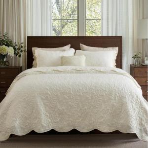 imageBedsure King Quilt Set  Ultra Soft Quilt Bedding Set for Green Bedroom Decor Lightweight AllSeason King Size Comforter with 2 Pillow Shams Dark Green Summer Bedspread Coverlet 106x96 Inch20  Cream Yellow  Leaf