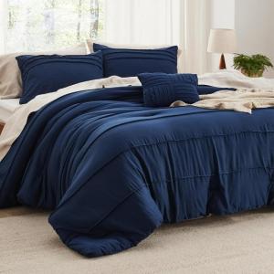 imageBedsure Light Pink Twin XL Comforter Set  3 Pieces Pinch Pleat Bed Set Down Alternative Bedding Sets for All Season 1 Comforter 1 Pillowcase 1 Decorative Pillow07  Navy