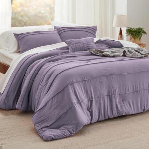 imageBedsure Light Pink Twin XL Comforter Set  3 Pieces Pinch Pleat Bed Set Down Alternative Bedding Sets for All Season 1 Comforter 1 Pillowcase 1 Decorative Pillow18  Purple