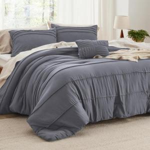 imageBedsure Light Pink Twin XL Comforter Set  3 Pieces Pinch Pleat Bed Set Down Alternative Bedding Sets for All Season 1 Comforter 1 Pillowcase 1 Decorative Pillow13  Dark Grey