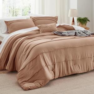 imageBedsure Light Pink Twin XL Comforter Set  3 Pieces Pinch Pleat Bed Set Down Alternative Bedding Sets for All Season 1 Comforter 1 Pillowcase 1 Decorative Pillow19  Taupe