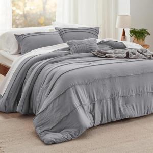 imageBedsure Light Pink Twin XL Comforter Set  3 Pieces Pinch Pleat Bed Set Down Alternative Bedding Sets for All Season 1 Comforter 1 Pillowcase 1 Decorative Pillow02  Grey