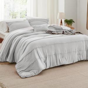 imageBedsure Light Pink Twin XL Comforter Set  3 Pieces Pinch Pleat Bed Set Down Alternative Bedding Sets for All Season 1 Comforter 1 Pillowcase 1 Decorative PillowLight Grey