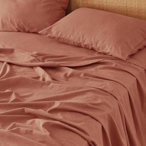 imageBedsure Linen Sheets  Queen Size Bed Blend from Linen Cotton Bedsheets Breathable Cotton Bedsheets Gifts for All Seasons 4 Pieces Linen06  Terracotta
