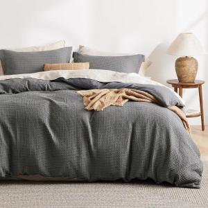 imageBedsure Luxury Waffle Duvet Cover Queen Size  Textured Duvet Cover Set Soft Breathable Bedding Set 90quotx90quot with 2 Pillow Shams for All Season Linen Comforter Not Included04  Dark Grey No Comforter