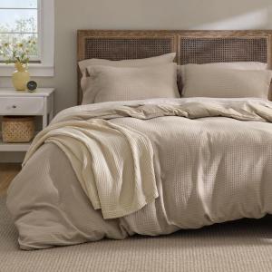 imageBedsure Luxury Waffle Duvet Cover Queen Size  Textured Duvet Cover Set Soft Breathable Bedding Set 90quotx90quot with 2 Pillow Shams for All Season Linen Comforter Not Included03  Khaki No Comforter