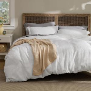 imageBedsure Luxury Waffle Duvet Cover Queen Size  Textured Duvet Cover Set Soft Breathable Bedding Set 90quotx90quot with 2 Pillow Shams for All Season Linen Comforter Not Included01  Pure White No Comforter