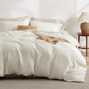 imageBedsure Luxury Waffle Duvet Cover Queen Size  Textured Duvet Cover Set Soft Breathable Bedding Set 90quotx90quot with 2 Pillow Shams for All Season Linen Comforter Not Included05  Irovy White No Comforter