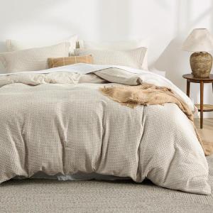 imageBedsure Luxury Waffle Duvet Cover Queen Size  Textured Duvet Cover Set Soft Breathable Bedding Set 90quotx90quot with 2 Pillow Shams for All Season Linen Comforter Not Included06  Linen No Comforter