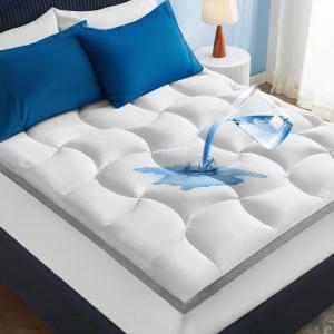 imageBedsure Mattress Topper Queen  Pillow Top Queen Mattress Protector with 821 Inches Deep Pocket 800 GSM Extra Thick Waterproof Bed Pad Fitted Soft Cover Bed for Home Bedroom Hotel  WhiteWhite