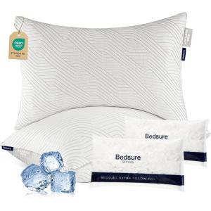 imageBedsure Memory Foam Pillows Queen Size Set of 2 Adjustable Firm Bed Pillows for Sleeping Cooling DualSided Design Rayon Derived from Bamboo Pillowcases for Side Back Stomach Hot SleepersGrey