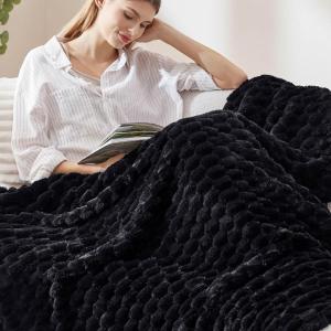 imageBedsure Pink Throw Blanket for Couch  350GSM Soft Cozy Throw Blankets for Bed Home Room Decor GentleSoft Cute Fleece Birthday Gifts for Women Girls 50x60 InchesBlack