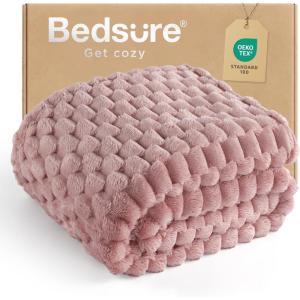 imageBedsure Pink Throw Blanket for Couch  350GSM Soft Cozy Throw Blankets for Bed Home Room Decor GentleSoft Cute Fleece Birthday Gifts for Women Girls 50x60 InchesLight Pink