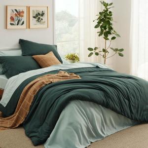 imageBedsure Queen Comforter Set  7 Pieces Sage Green Queen Bedding Set for All Seasons Boho Contrasting Design Bed in a Bag with Comforter Sheets Pillowcases ampamp Shams07  Forest GreenSage Green