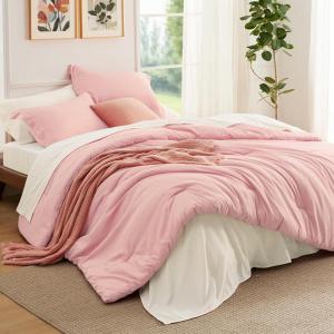 imageBedsure Queen Comforter Set  7 Pieces Sage Green Queen Bedding Set for All Seasons Boho Contrasting Design Bed in a Bag with Comforter Sheets Pillowcases ampamp Shams14  Light PinkIvory