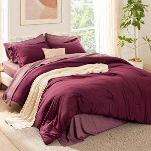 imageBedsure Queen Comforter Set  7 Pieces Sage Green Queen Bedding Set for All Seasons Boho Contrasting Design Bed in a Bag with Comforter Sheets Pillowcases ampamp Shams12  BurgundyRoan Rouge